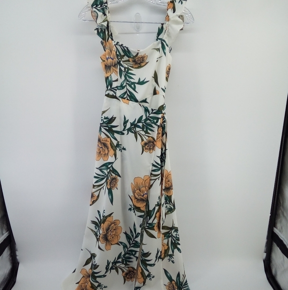 NWOT Anthropologie zhu Tropical Floral Orange Leaves Slit Flowy Dress S - Picture 6 of 16